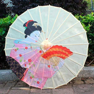 Ombrelle japonaise geisha en kimono rose