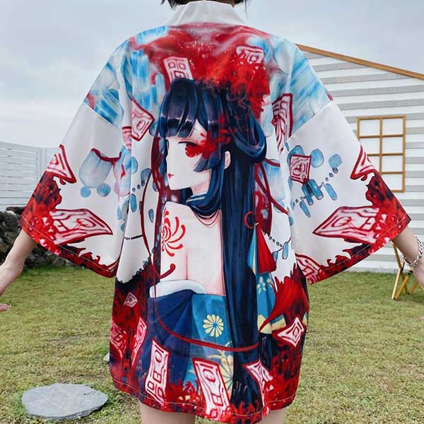 Veste Haori femme à motif illustré