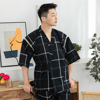 Jinbei japonais à carreaux noir
