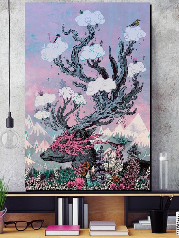 Tableau japonais cerf fleuri-1.jpg