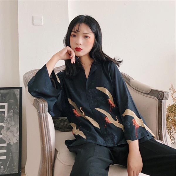 Chemise style Haori motif grues japonaises-5.jpg