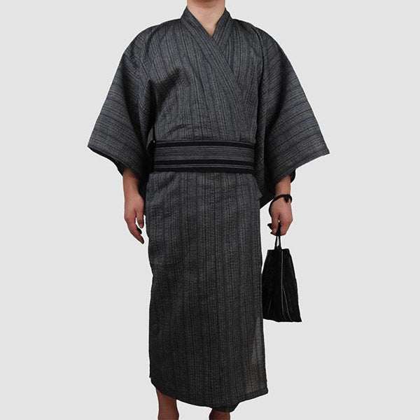 Yukata Homme Traditionnel Gris Rayures