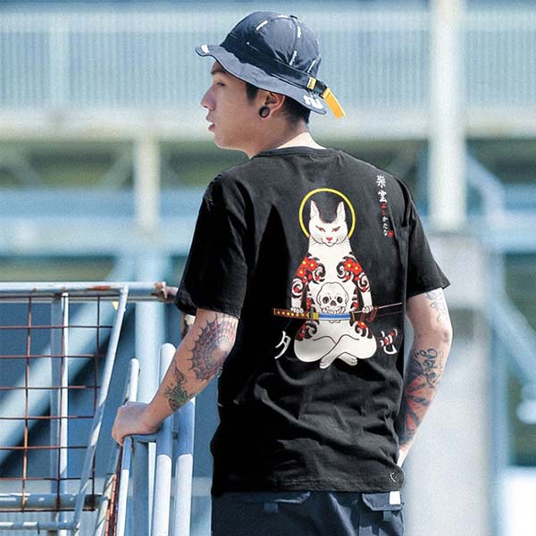 T-shirt japonais chat samouraï maudit-1.jpg