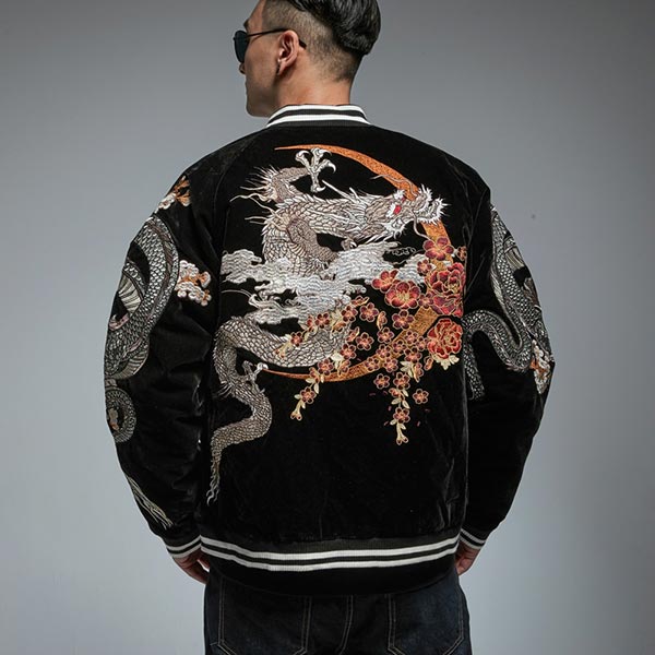 Sukajan japonais en velours broderie dragon Ryu