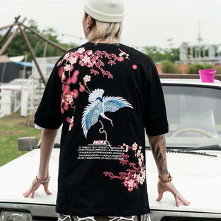 T-shirt grues et fleurs japonaises