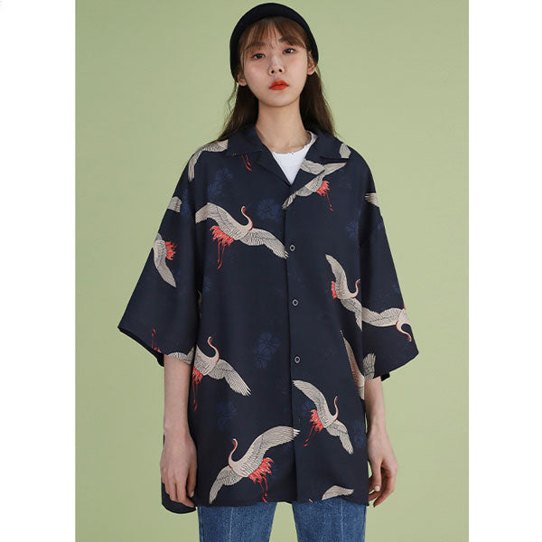 Chemise longue style kimono grues japonaises-3.jpg