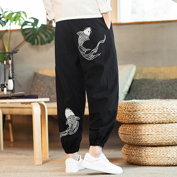 Pantalon style japonais motif carpe koï-1.jpg