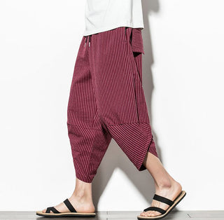 Pantalon japonais traditionnel rayé bordeau