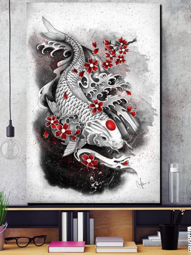 Tableau illustration japonaise carpe koï majestueuse-2.jpg