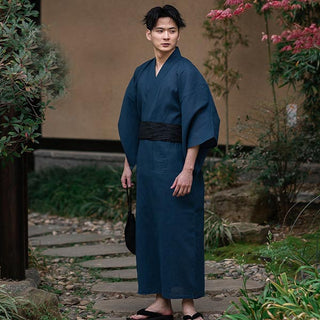 Kimono Homme Bleu Manches Amples