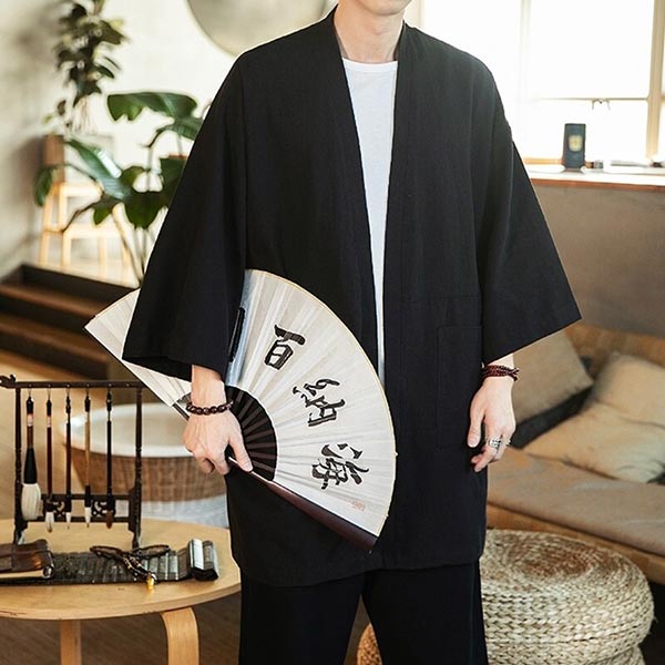 Veste Longue Homme Style Kimono Uni-2.jpg