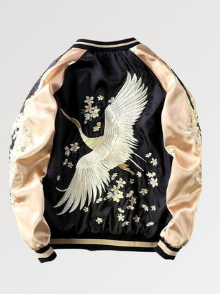Veste Sukajan style bomber bicolore grue japonaise