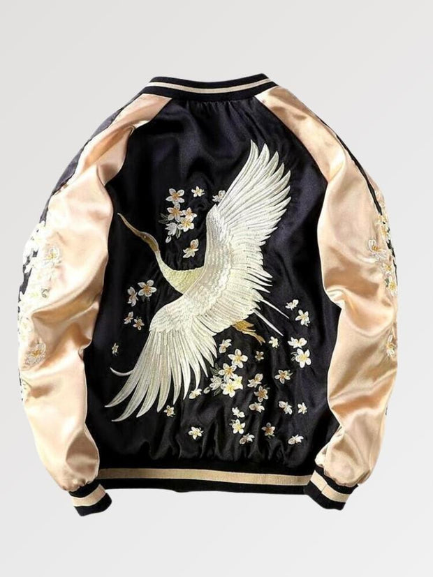Veste Sukajan style bomber bicolore grue japonaise