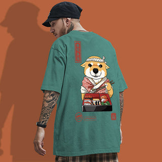 T-shirt shiba japonais et sushis