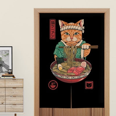 Noren japonais chat et bol de ramen