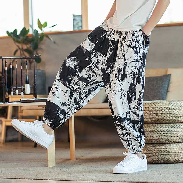 Pantalon japonais pour homme style Tie & dye noir et blanc-3.jpg