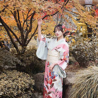 Kimono femme bicolore rose et blanc