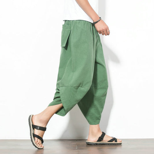Pantalon japonais traditionnel uni vert-0.jpg