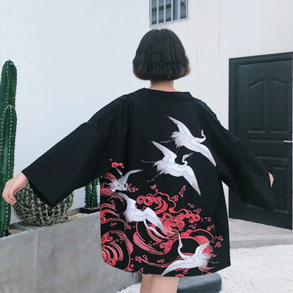 Veste Haori pour femme Akai Tsuru