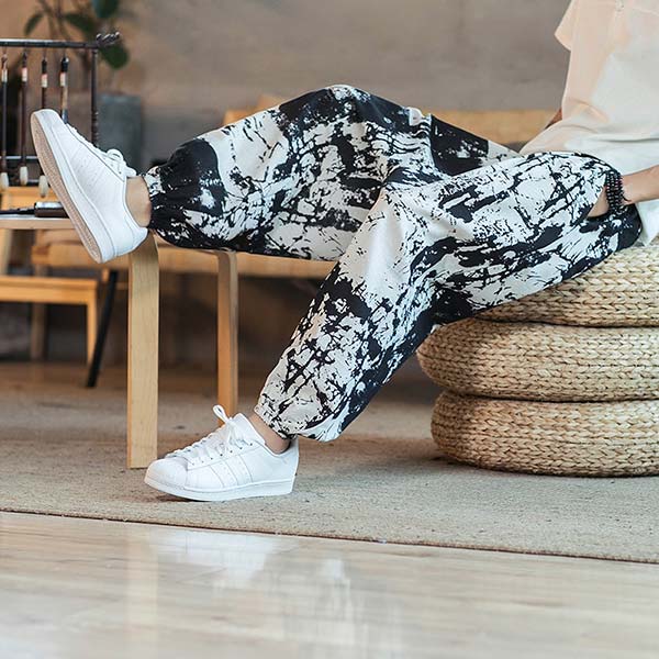 Pantalon japonais pour homme style Tie & dye noir et blanc-4.jpg