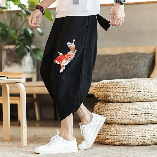 Pantalon japonais pour homme carpe koï brodé-0.jpg