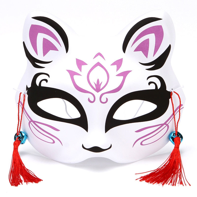 Masque Kitsune lotus noir et violet