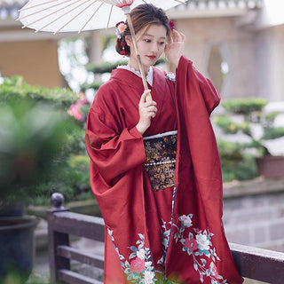 Kimono japonais Maiko bordeaux
