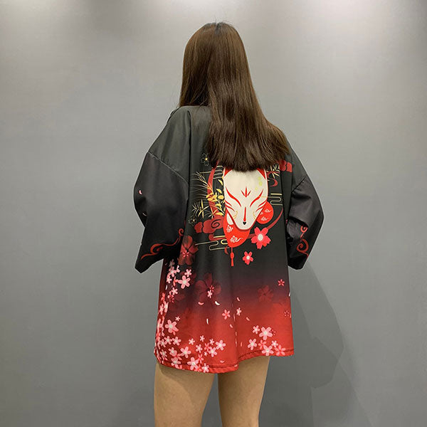 Kimono court imprimé Kitsune japonais-2.jpg