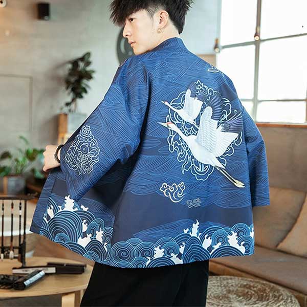 Veste Kimono Homme Bleue Grues-0.jpg