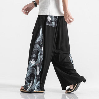 Pantalon très large motif grues japonaises