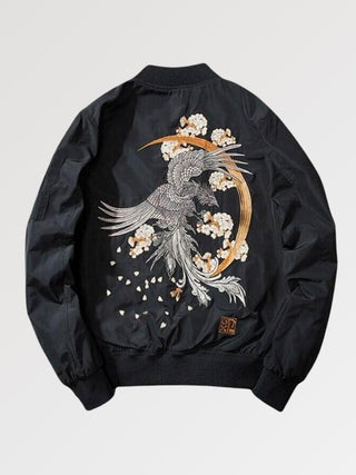 Bomber style Sukajan japonais motif phoenix blanc