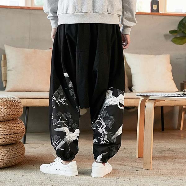 Pantalon style sarouel imprimé grues japonaises-4.jpg