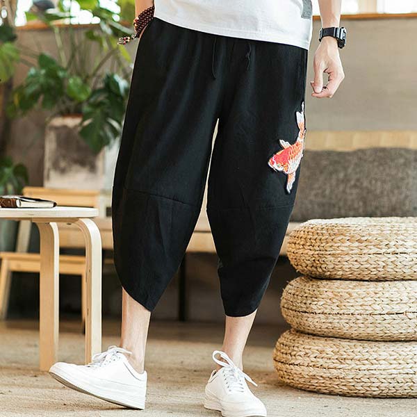 Pantalon japonais pour homme carpe koï brodé-3.jpg