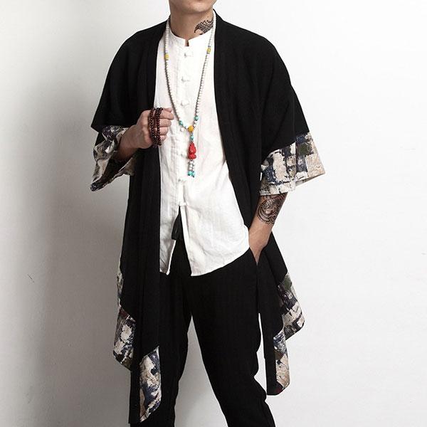 Veste Kimono Longue Motifs Abstraits