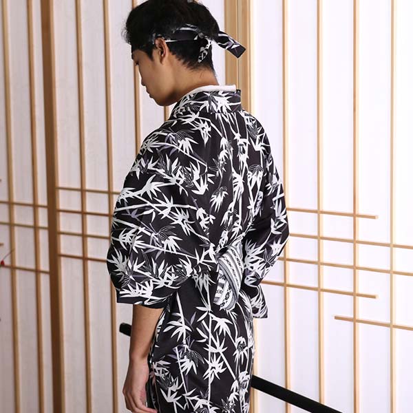 Kimono Japonais Noir Motifs Bamboo-4.jpg
