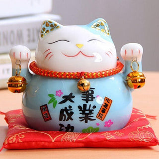 Chat Maneki Neko clochettes bleu