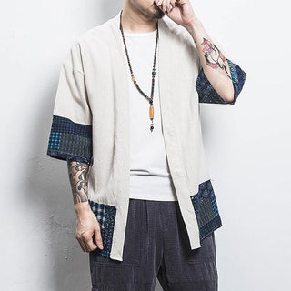 Veste Kimono Homme Motifs Géométriques Bleus