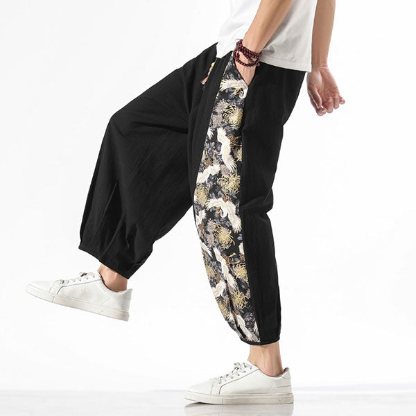Pantalon japonais imprimé motif grue-3.jpg