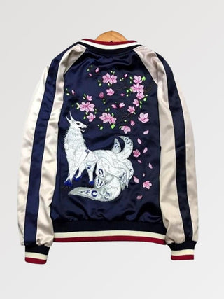 Bomber japonais motif Kitsune blanc