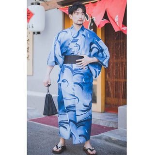 Kimono Homme Bleu Imprimés Peinture