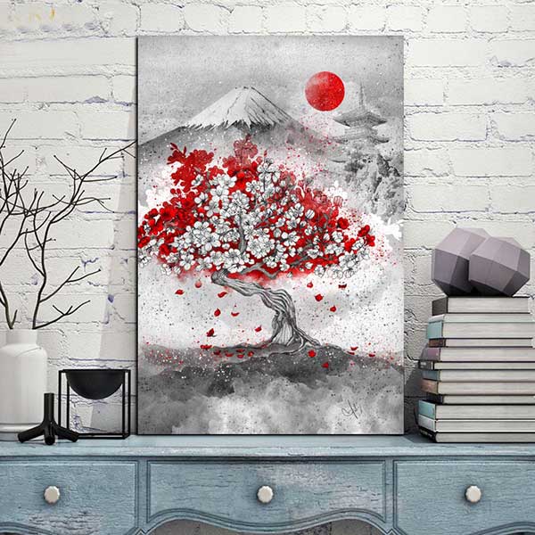 Tableau japonais cerisier et Mont Fuji