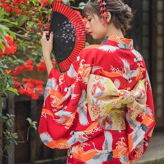 Kimono femme motifs japonais rouge