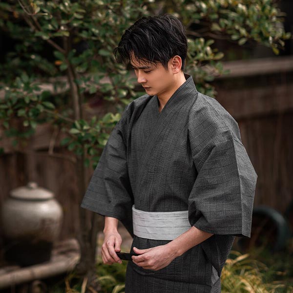 Yukata Homme Coton Gris Foncé-2.jpg
