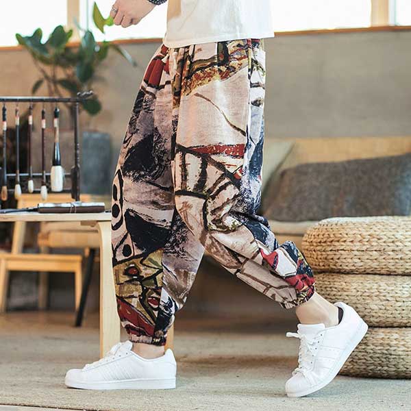 Pantalon japonais style sarouel imprimé