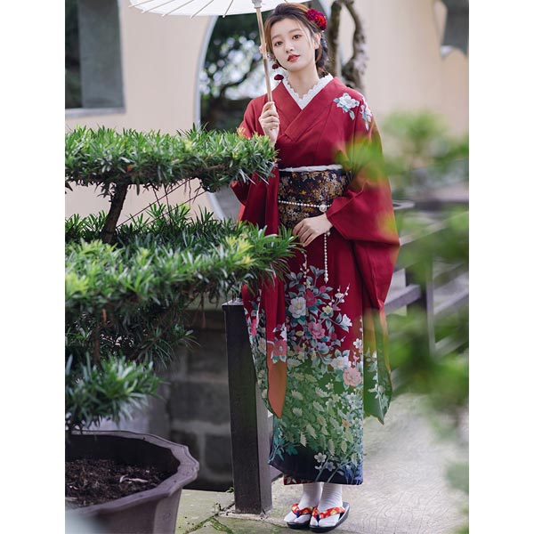 Kimono japonais Maiko bordeaux-2.jpg