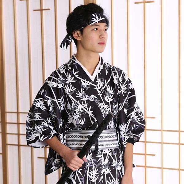 Kimono Japonais Noir Motifs Bamboo-3.jpg