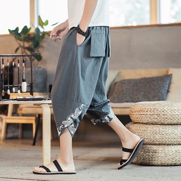 Pantacourt japonais motif petites carpes koï