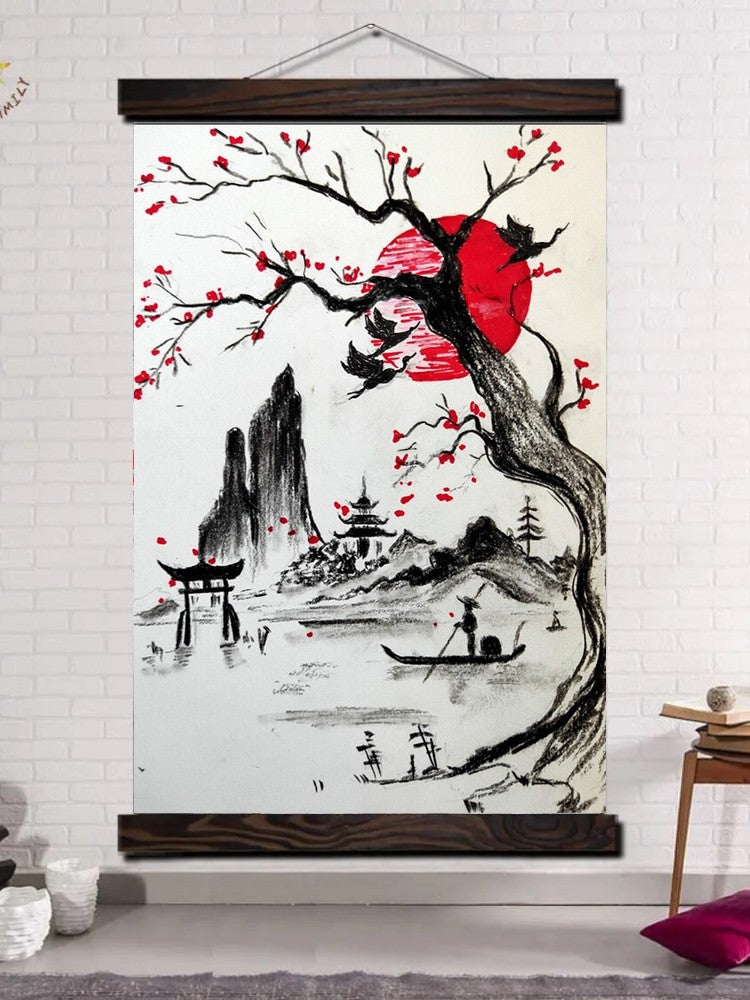 Tableau peinture paysage japonais