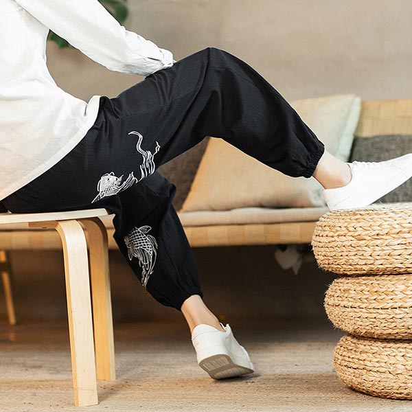 Pantalon style japonais motif carpe koï-2.jpg
