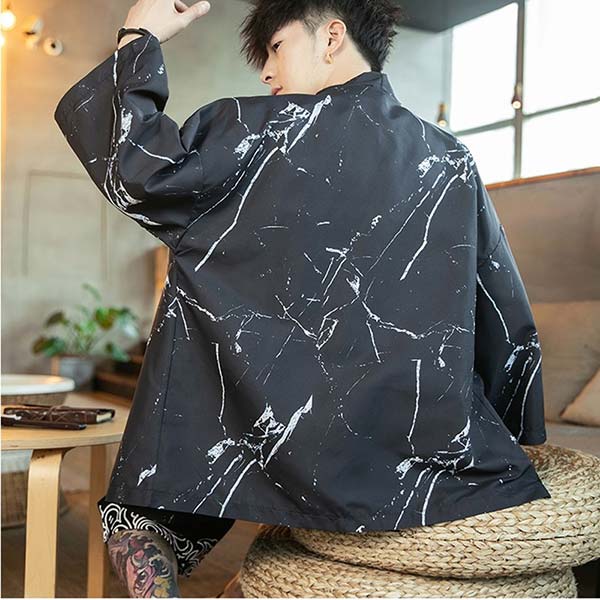 Veste Kimono Noire Imprimés Fissures-1.jpg